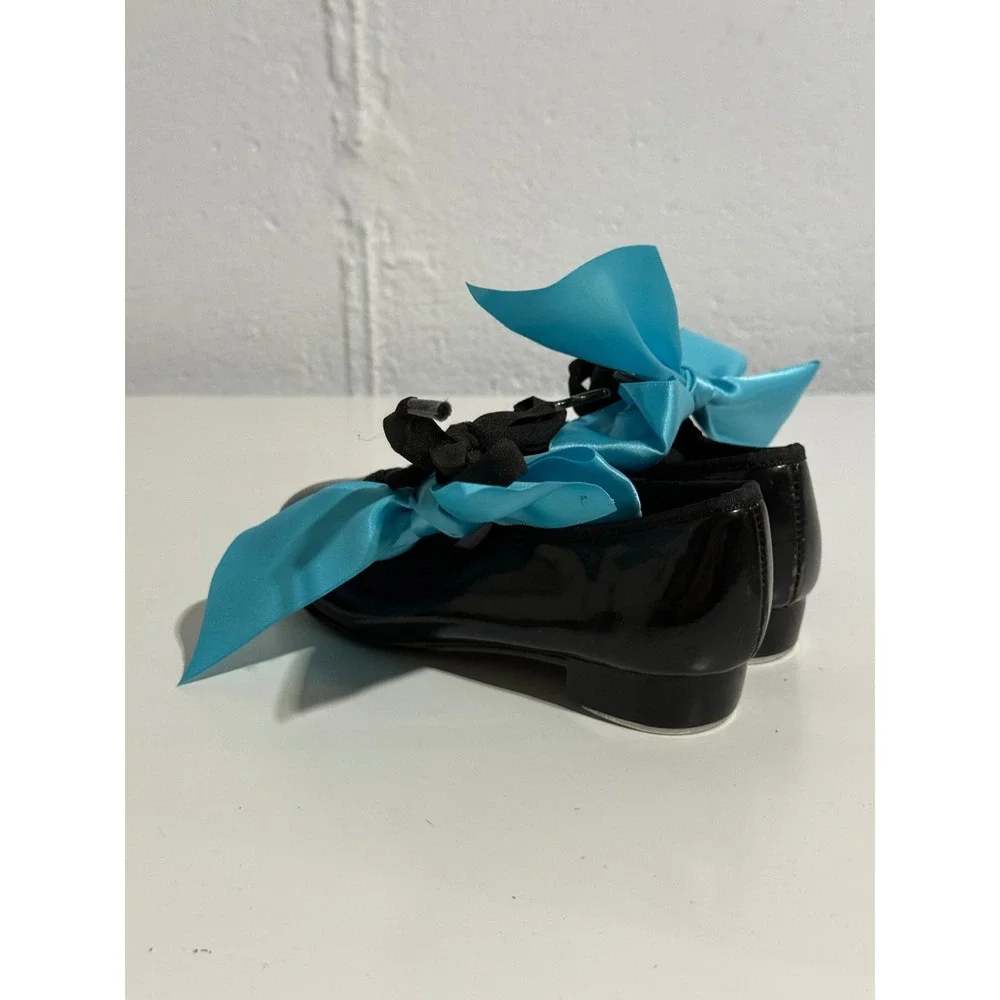 ABT American Ballet Theatre Kids Spotlights Tap Shoes Black Patent Blue Ribbon
